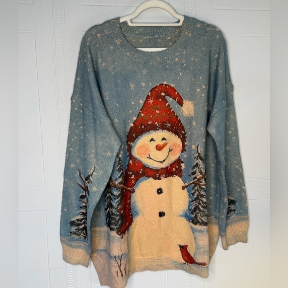 Yesno Women Plus Blue Crew Neck Wool Blend Oversized Christmas Sweater 3XL - Picture 1 of 8